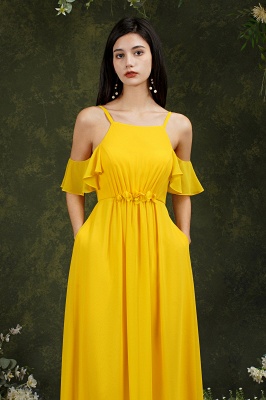 Beautiful Yellow Off-the-Shoulder Ruffles A-Line Chiffon Bridesmaid Dress With Pockets_7