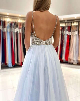 Elegant A-Line Tulle Spaghetti Straps Floor-length Prom Dress With Beading_5