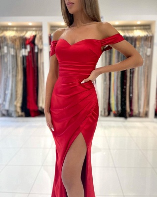 Sexy Sweetheart Off-the-shoulder Floor-length Mermaid Prom Dress With Slit_6