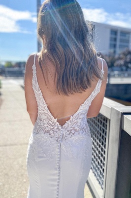 Sweetheart Spaghetti Straps Appliques Lace Mermaid Open Back Wedding Dress_2