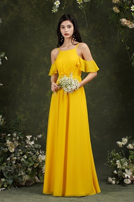 Beautiful Yellow Off-the-Shoulder Ruffles A-Line Chiffon Bridesmaid Dress With Pockets_4