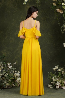 Beautiful Yellow Off-the-Shoulder Ruffles A-Line Chiffon Bridesmaid Dress With Pockets_8