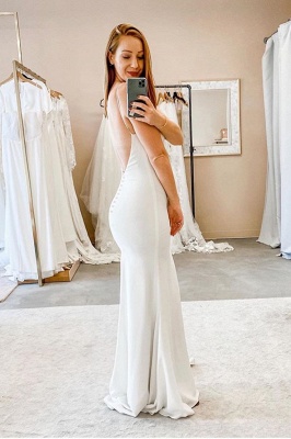 Sexy Spaghetti Strap V Neck Backless Floor Length Column Wedding Dresses_2