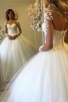 Long-Sleeves Lace-up Luxury Ball-Gown Lace Wedding Dresses_1