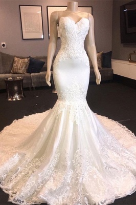 Sweetheart Lace Mermaid Wedding Dresses | Strapless Fit and Flare Bridal Gowns_2