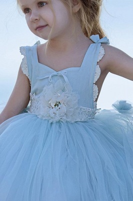 Romantic Princess Flower Girl's Dresses | Light Sky Blue Ball Gown Long Girl's Party Dress_8