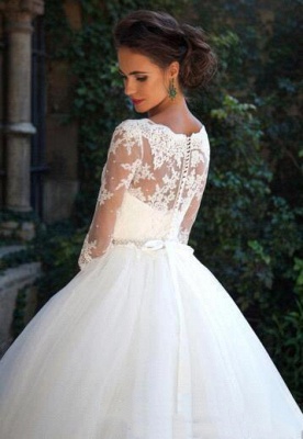 Fall Elegant Half Long Sleeves Bridal Ball Gown Lace Wedding Dresses_3