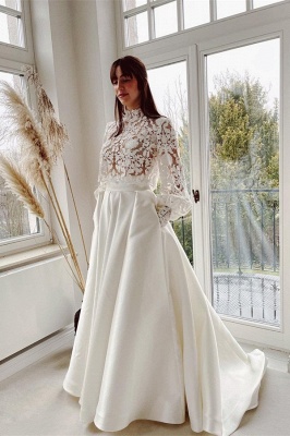 Elegant High Neck Long Sleeves A-line 2023 Wedding Dress