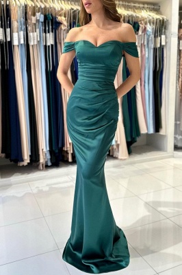 Newest Off-the-shoulder Mermaid Green color Evening Dress_2