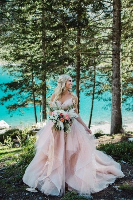 Fashion Ruffles Pink color Sleeveless 2023 Wedding Dress