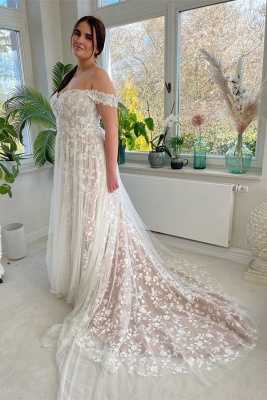 Elegant Lace Appliques Off-the-shoulder A-line Wedding Dresses