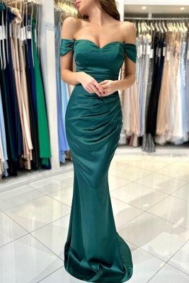 Newest Off-the-shoulder Mermaid Green color Evening Dress_3
