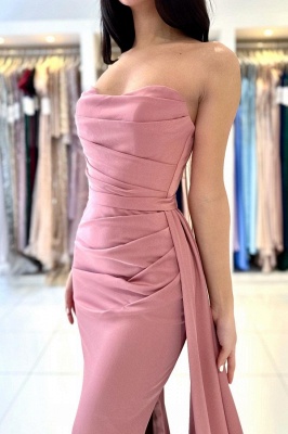 Newest Pink color Mermaid Long Evening Dress with Half Train_6