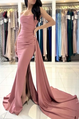 Newest Pink color Mermaid Long Evening Dress with Half Train_2
