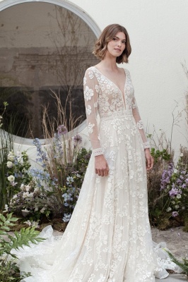 Cute Long Sleeves Lace Appliques A-line Wedding Dress