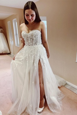 Cute Sweetheart Lace Appliques A-line 2023 Wedding Dress
