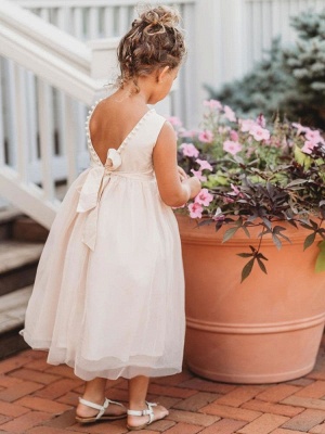Cute Pearls A-line Flower Girl Dress_4