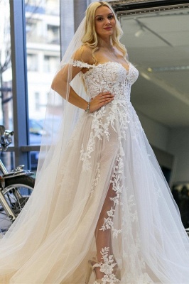 Sexy Lace Appliques Off-the-shoulder Side Split Wedding Dress