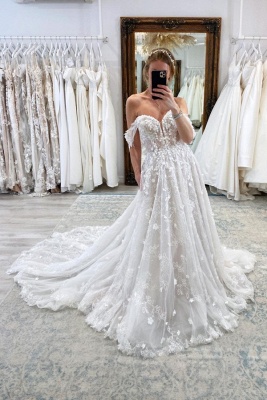 Newest Off-the-shoulder Lace Appliques A-line 2023 Wedding Dress