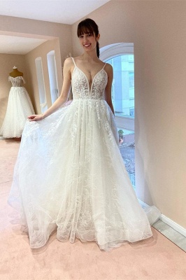Newest White Tulle V-neck Sleeveless A-line 2023 Wedding Dress