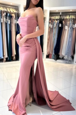 Newest Pink color Mermaid Long Evening Dress with Half Train_3