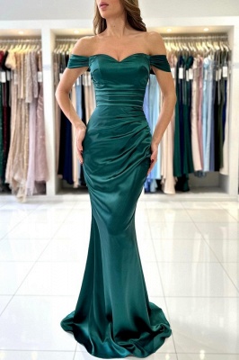 Newest Off-the-shoulder Mermaid Green color Evening Dress_1