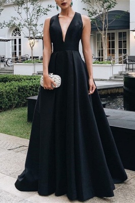 Sexy Black color V-neck Sleeveless A-line 2023 Evening Dress