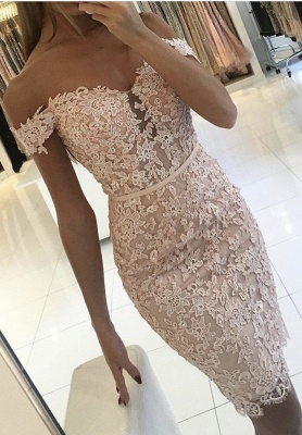 Elegant Sheath Sweetheart Off-the-shoulder Appliques Lace Backless Short Prom Dress_3