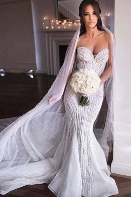 Gorgeous Sweetheart Crystal Sequin Mermaid Wedding Dresses | Fit And Flare Wedding gown_1