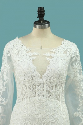 Vintage Square Neckline Long Sleeve Appliques Lace Pearl Mermaid Wedding Dress_2