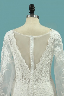 Vintage Square Neckline Long Sleeve Appliques Lace Pearl Mermaid Wedding Dress_4