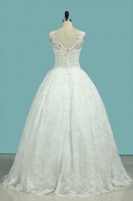 Elegant Deep V-neck Appliques Lace Beading Backless Floor-length A-Line Wedding Dress_3