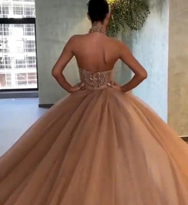 Gorgeous A-Line High Neck Sequins Backless Floor-length Prom Dress_3