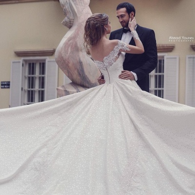 Elegant Off-the-Shoulder Long Sleeve Appliques Lace Backless A-Line Wedding Dress_3