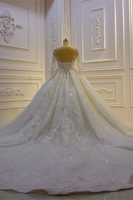 Vintage Bateau Long Sleeve Appliques Lace Beading Floor-length Ball Gown Wedding Dress_5