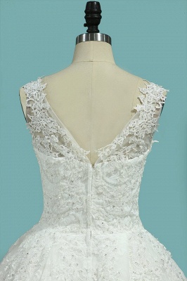 Elegant Deep V-neck Appliques Lace Beading Backless Floor-length A-Line Wedding Dress_4