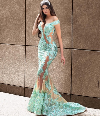 Unique Deep V-neck Spaghetti Straps Appliques Lace Ruffles Floor-length Mermaid Prom Dress_2