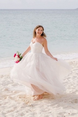 Sexy Sweetheart Backless Applique A Line Summber Beach Wedding Dresses_1
