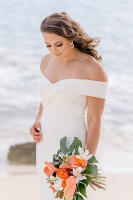 Sweetheart Off The Shoulder Backless Floor Length Sheath Beach Wedding Dresses_1