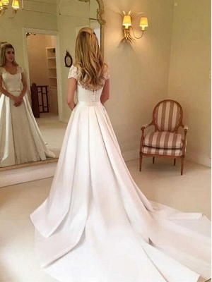 Elegant Long A-line V-neck Satin Wedding Dress with Lace_2