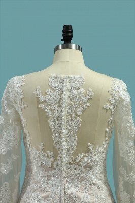 Vintage Bateau Appliques Lace Long Sleeve Beading Long Mermaid Wedding Dress_4