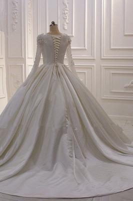 Gorgeous Bateau Long Sleeve Appliques Lace Beading Flower Ruffles Ball Gown Wedding Dress_5