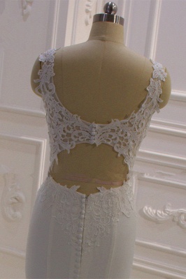 Simple V-neck Backless Appliques Lace Floor-length Satin Mermaid Wedding Dress_5