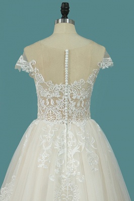 Elegant A-Line Bateau Appliques Lace Ruffles Tulle Floor-length Wedding Dress_4
