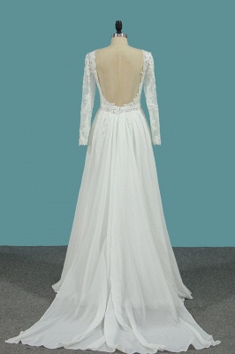 Elegant A-Line Scoop Neck Long Sleeve Beading Appliques Lace Wedding Dress With Sashes_3