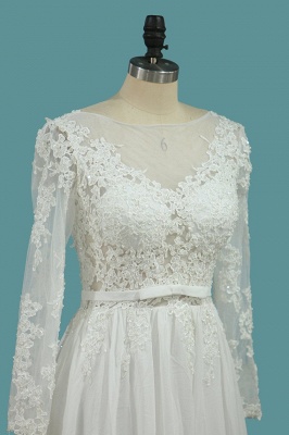 Elegant A-Line Scoop Neck Long Sleeve Beading Appliques Lace Wedding Dress With Sashes_2