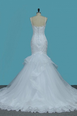 Beautiful Sweetheart Spaghetti Straps Backless Appliques Lace Floor-length Mermaid Wedding Dress_2