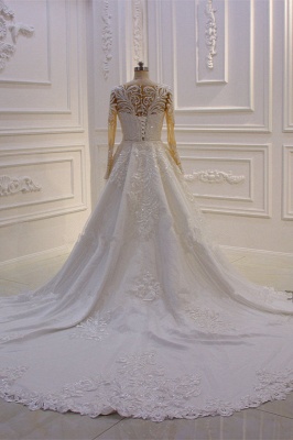 Gorgeous Bateau Long Sleeve Appliques Lace Beading Ruffles Mermaid Wedding Dress_2