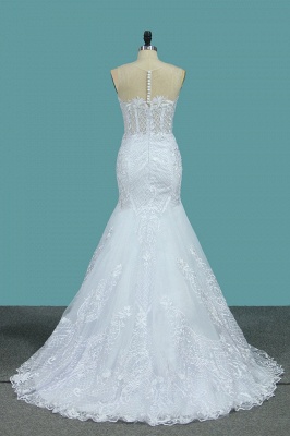 Elegant Bateau Appliques Lace Floor-length Zipper Mermaid Wedding Dresses_5