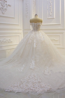 Elegant Off-the-Shoulder Sweetheart Appliques Lace Sequins Backless Ball Gown Wedding Dress_5